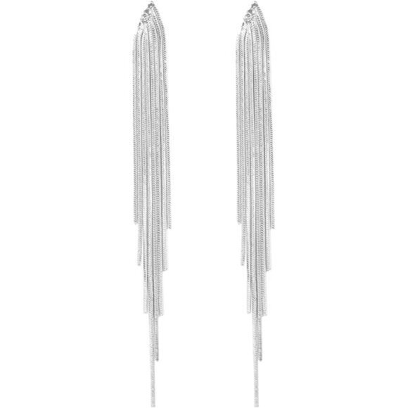 Gold Long Dangle Drop Earrings for Woman,Punk Sleek Metal Chain Tassel - Picture 1 of 14